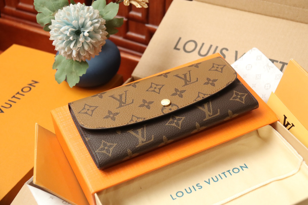 LOUIS VUITTON エミリー・ウォレット モノグラム × モノグラムリバース ブラウン × カーキ フリップ式 ロングウォレット