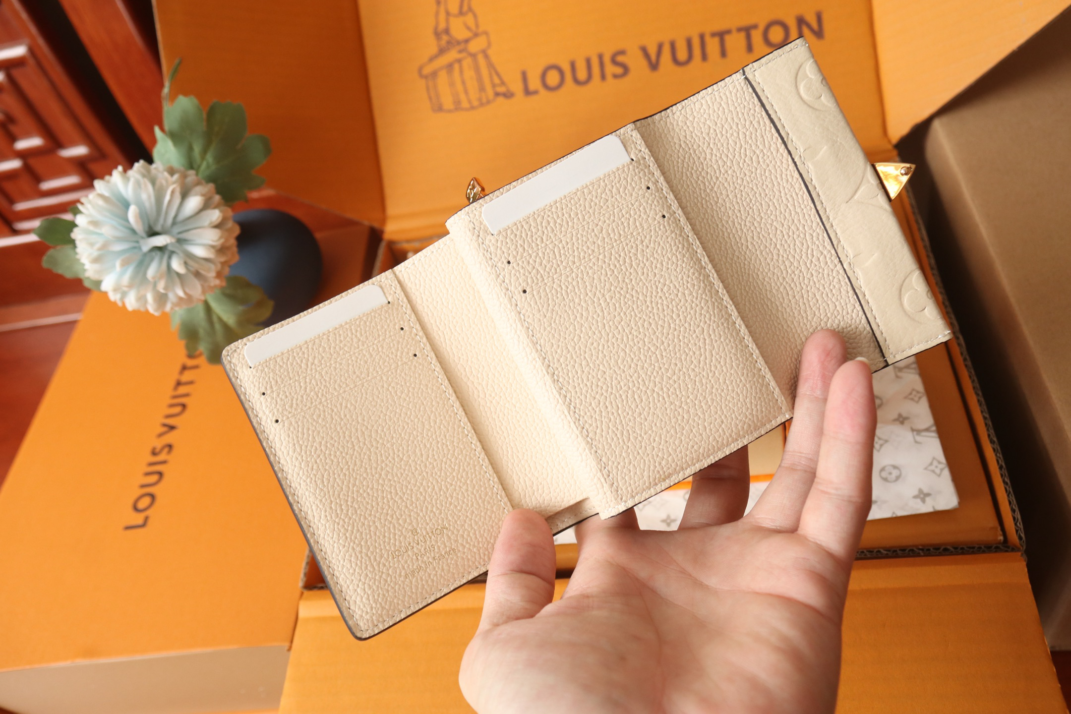 LOUIS VUITTON ポルトフォイユ・メティス モノグラムアンプラント クリームベージュ 三つ折り ミニウォレット