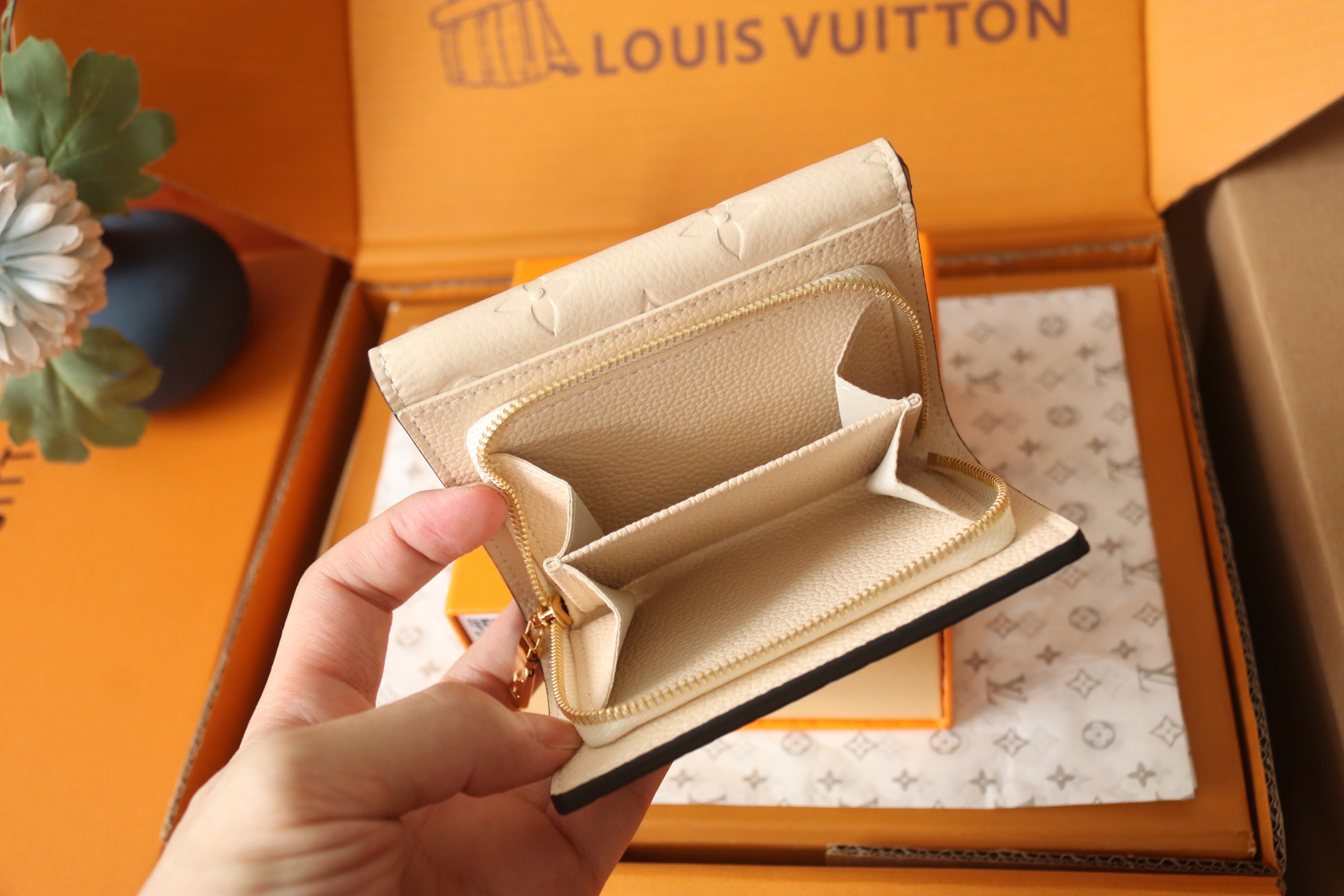 LOUIS VUITTON ポルトフォイユ・メティス モノグラムアンプラント クリームベージュ 三つ折り ミニウォレット