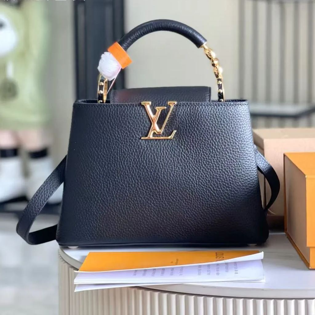 LOUIS VUITTON カプシーヌ BB M24698 可拆卸調節可能なショルダーストラップ付き タウリヨンレザー サッチェルバッグ 小サイズ レディース ブラック
