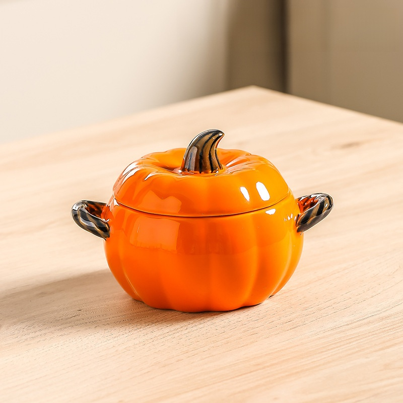 ชามซุปเซรามิครูปฟักทองมีหูสองข้าง