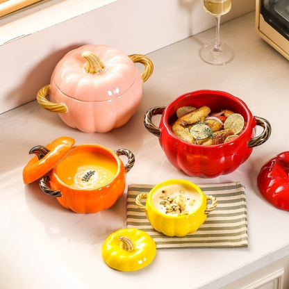 ชามซุปเซรามิครูปฟักทองมีหูสองข้าง