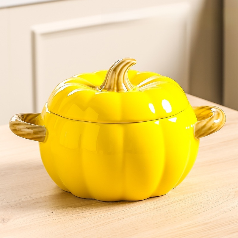 ชามซุปเซรามิครูปฟักทองมีหูสองข้าง