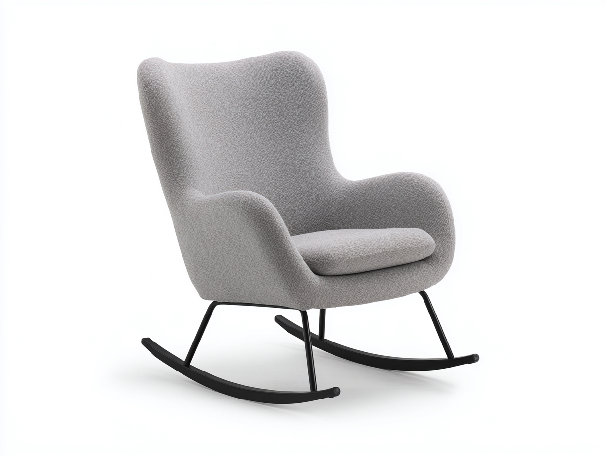 Rocking Chair Upholstered Fabric Curved Metal Base 80x88x100 cm - Light Grey - Modern Scandinavian Design-Sofauphut