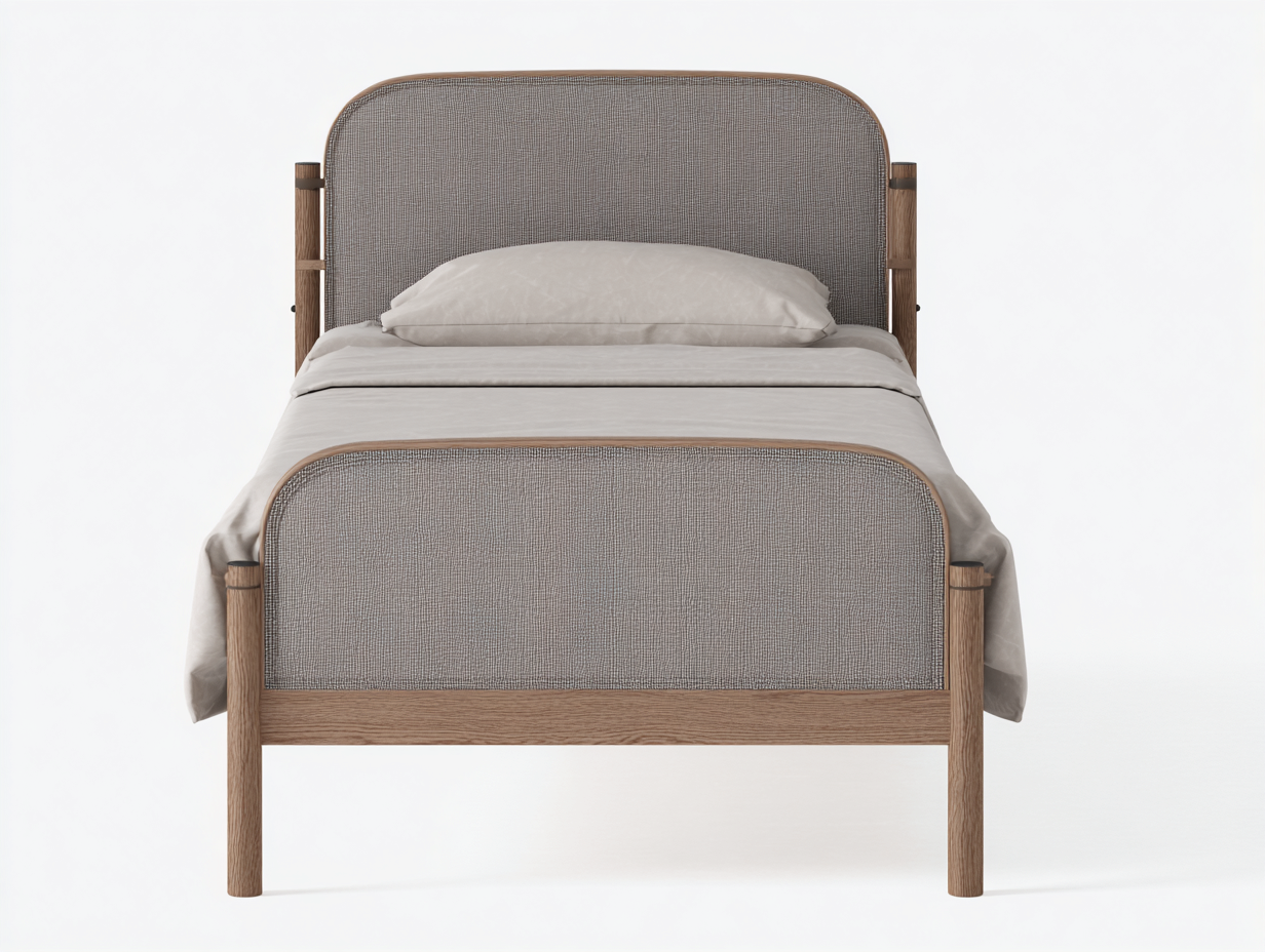 Single Bed Upholstered Fabric Solid Wood Frame 190x90x110 cm - Beige-Natural - Modern Design-Sofauphut