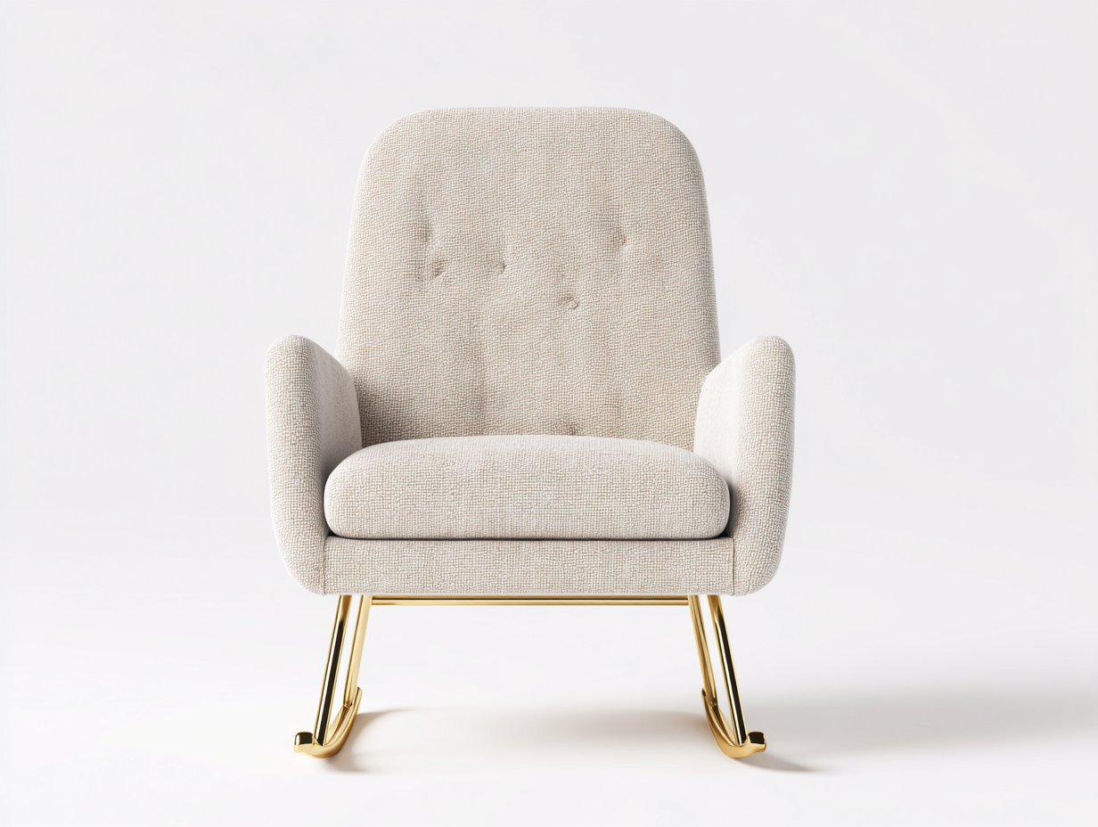 Rocking Chair Upholstered Fabric Metal Frame 80x75x95 cm - Beige - Modern Living Room Design-Sofauphut