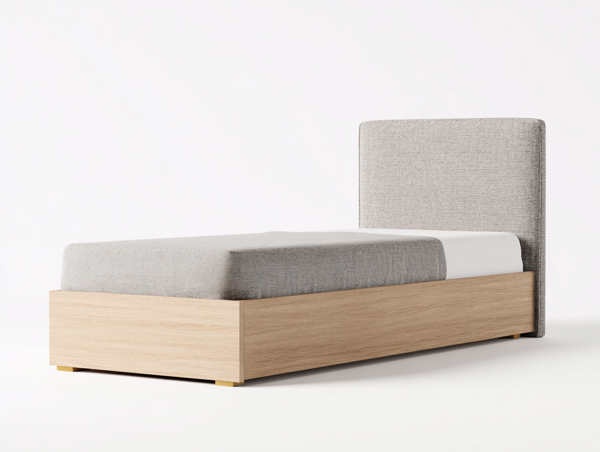 Single Bed Upholstered Fabric Solid Wood Base 190x90x105 cm - Light Grey-Natural - Modern Minimalist Design-Sofauphut