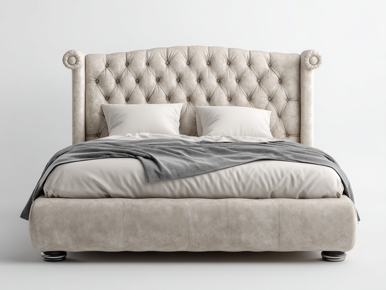 Double Beds upholstered fabric bed 210x150x120 cm - Beige - Tufted classic design-Sofauphut