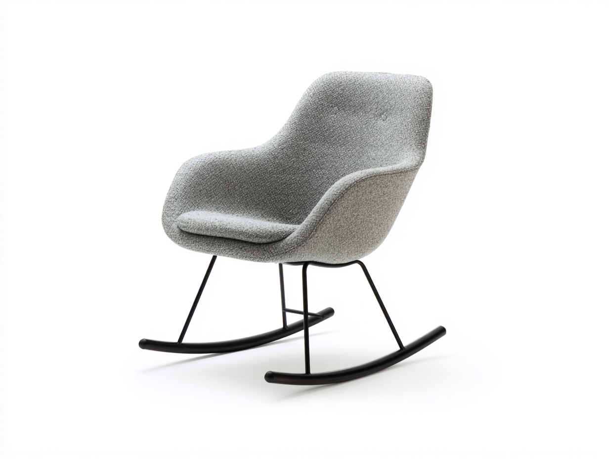 Rocking Chair Upholstered Fabric Curved Metal Base 78x85x95 cm - Grey - Modern Scandinavian Design-Sofauphut