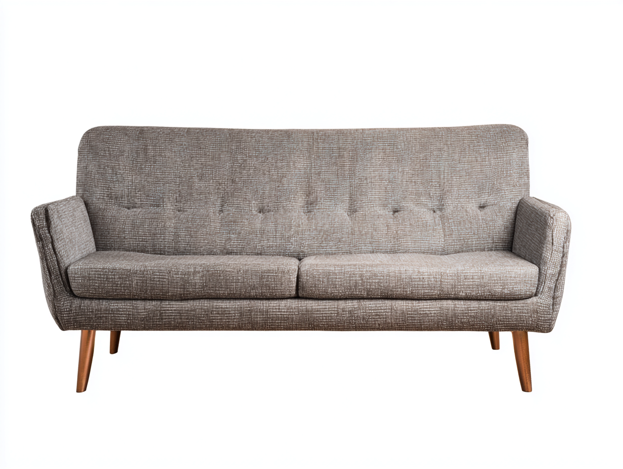 2 Seater Sofa Upholstered Fabric Solid Wood Legs 150x85x80 cm - Grey-Brown - Mid Century Modern Design-Sofauphut
