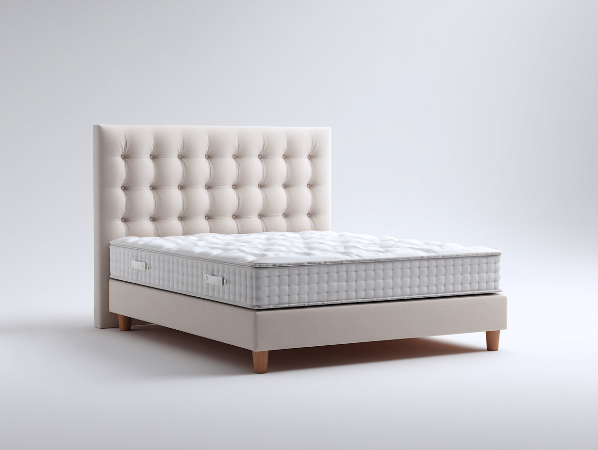 Double Bed upholstered fabric 205x155x115 cm - beige - modern bedroom design-Sofauphut