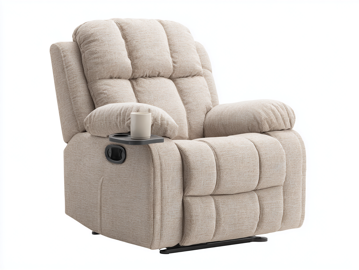 Recliner Chairs upholstered fabric recliner 95x100x105 cm - Beige - Manual reclining comfort design-Dengethub