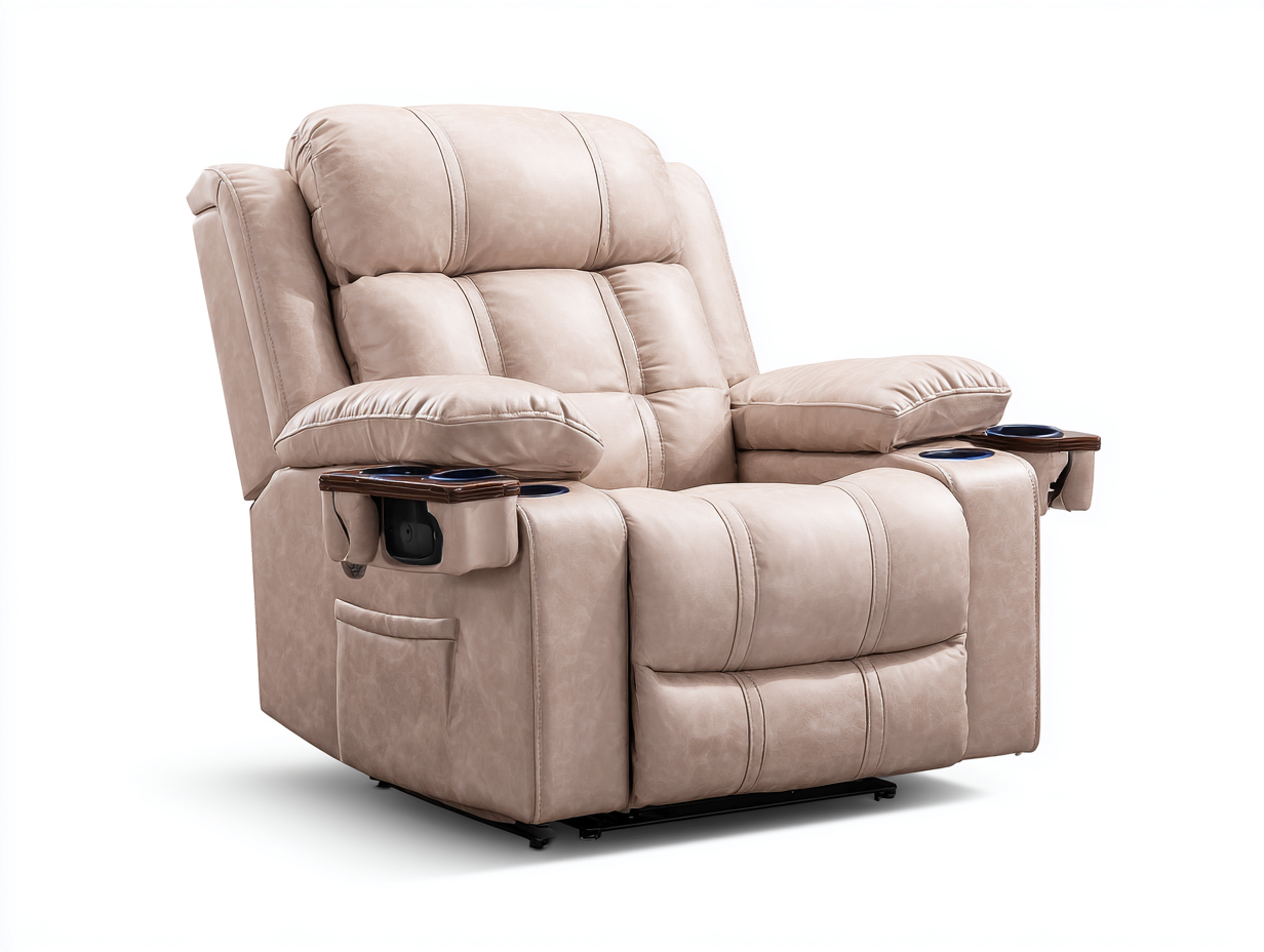 Recliner Chair Upholstered Faux Leather Metal Frame 100x95x105 cm - Beige - Modern Living Room Design-Dengethub