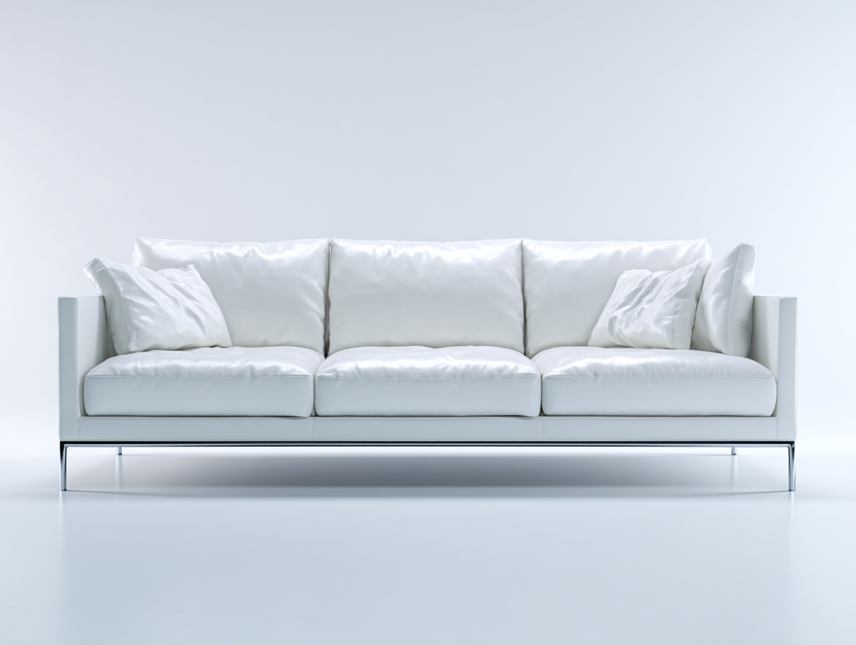 3 Seater Sofa Upholstered Leather Look Slim Metal Base 225x95x80 cm - White - Modern Minimalist Design-Dengethub