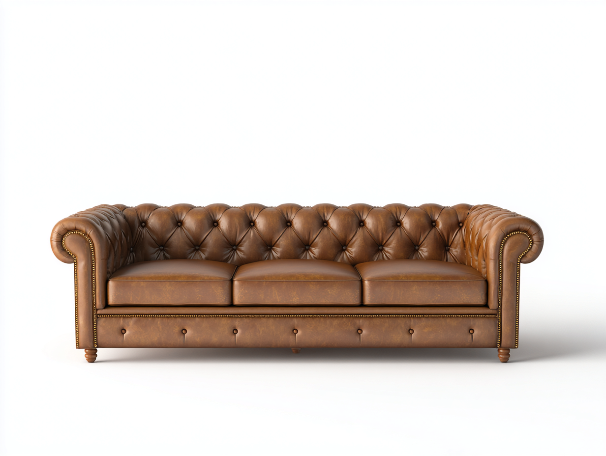3 Seater Sofa genuine leather 235x100x85 cm - brown - classic living room design-Dengethub