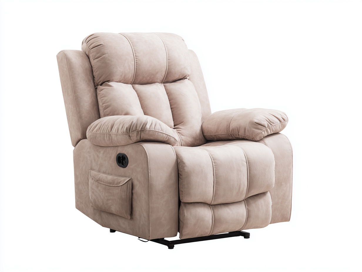 Recliner Chair fabric upholstered 100x98x108 cm - beige - modern living room design-Dengethub