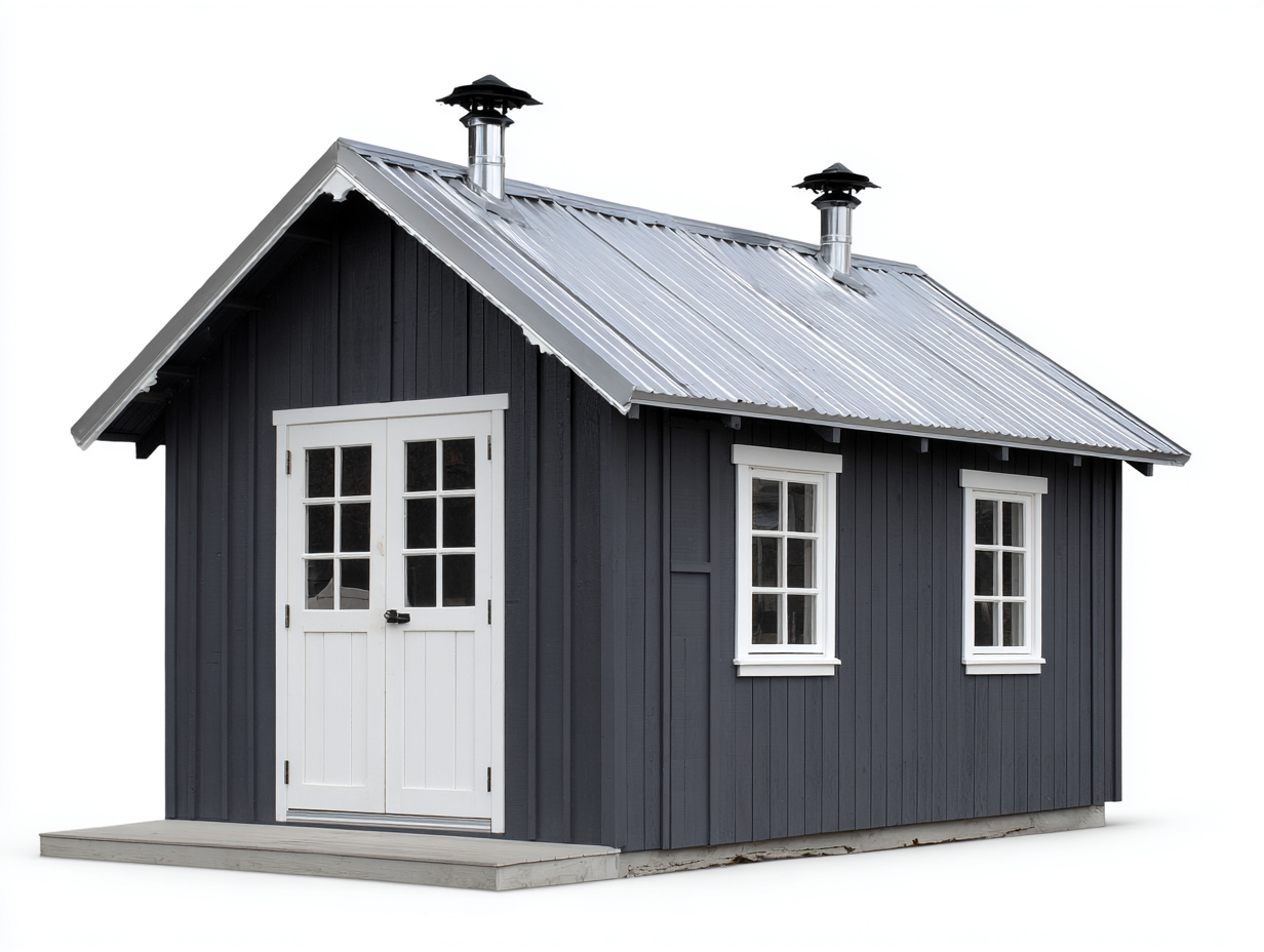 Garden Shed Timber Construction Metal Roof Double Door 240x180x220 cm - Dark Grey-White-Light Grey - Classic Outdoor Storage Design-Dengethub