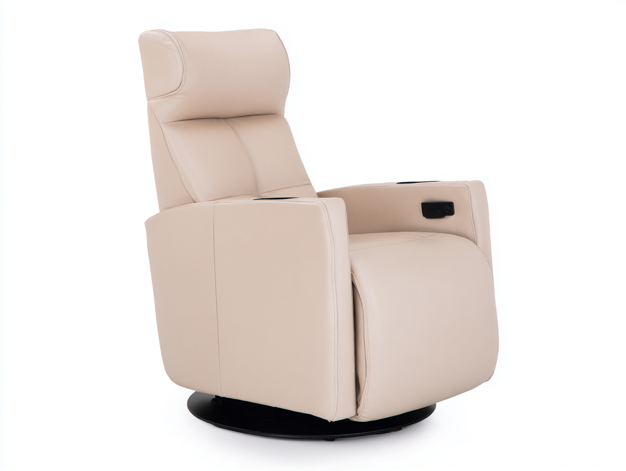 Recliner Chairs genuine leather swivel recliner 98x92x110 cm - Beige - Manual reclining design-Dengethub
