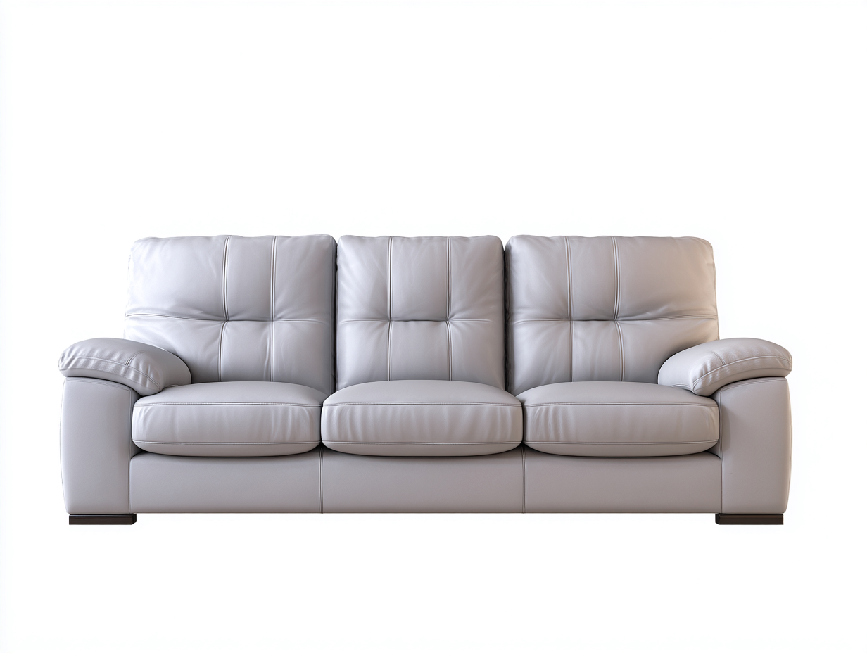 3 Seater Sofa Upholstered Leather Look Padded Armrests Solid Wood Base 210x95x85 cm - Light Grey - Modern Comfort Design-Dengethub