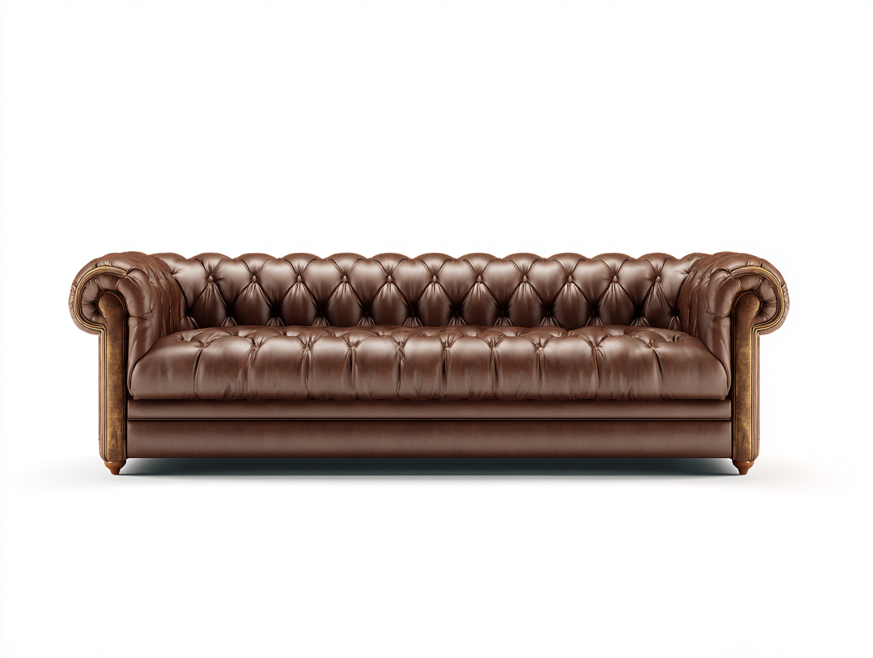 3 Seater Sofas genuine leather sofa 225x95x85 cm - Brown - Classic tufted design-Dengethub