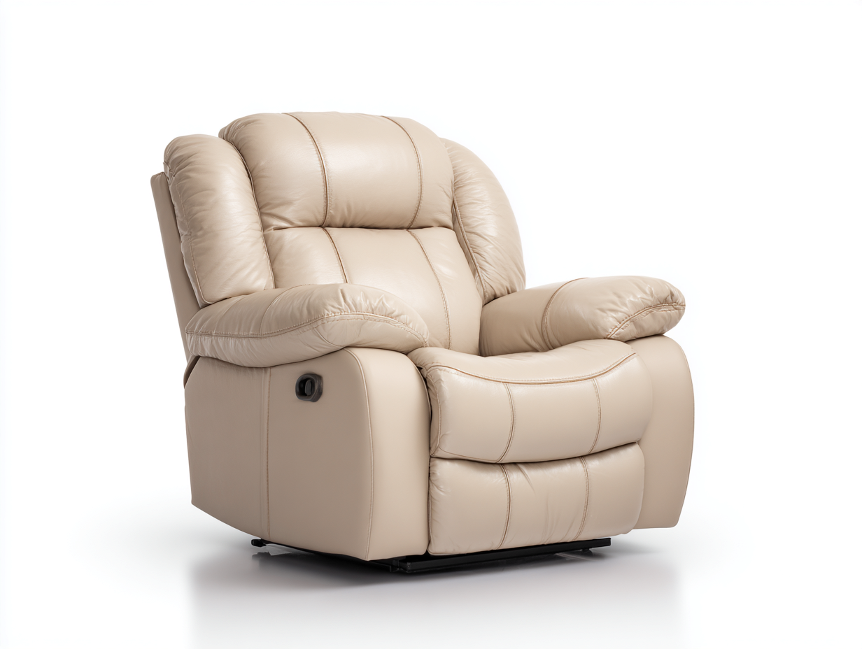 Recliner Chair Upholstered Faux Leather Metal Frame 95x90x105 cm - Beige - Modern Living Room Design-Dengethub