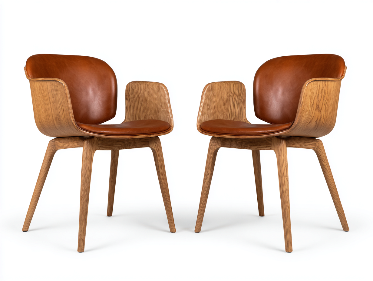 Dining Chair Solid Wood Frame Leather Look Upholstered Seat 58x55x78 cm - Brown-Natural - Mid Century Modern Design-Cozygoio