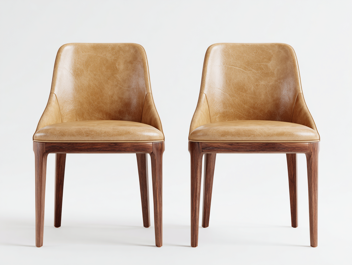 Dining Chair solid wood dining chair with leather upholstery 52x55x78 cm - Tan-Walnut - Modern dining room design-Cozygoio