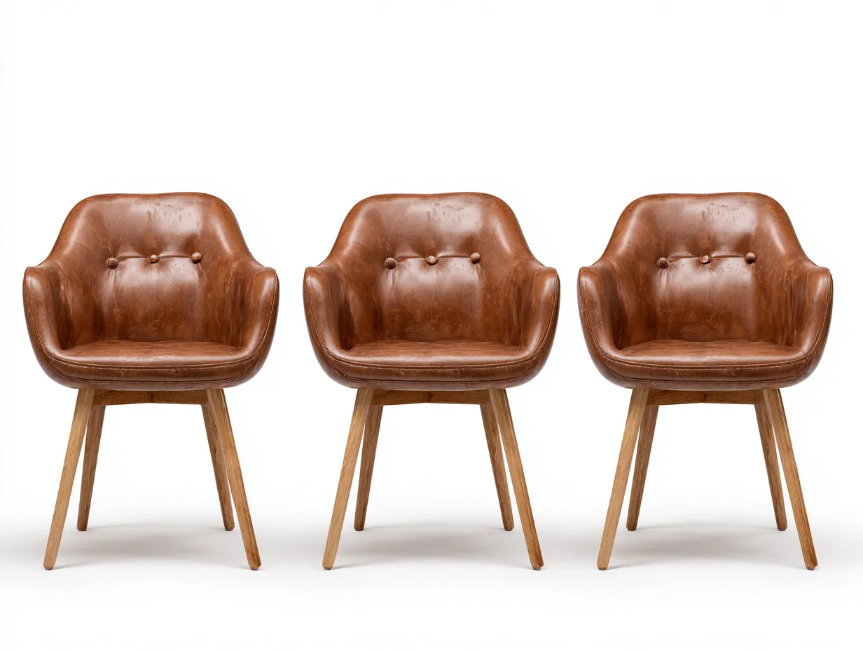 Dining Chair Solid Wood Legs Leather Look Upholstered Seat 56x54x80 cm - Brown-Natural - Vintage Modern Dining Design-Cozygoio