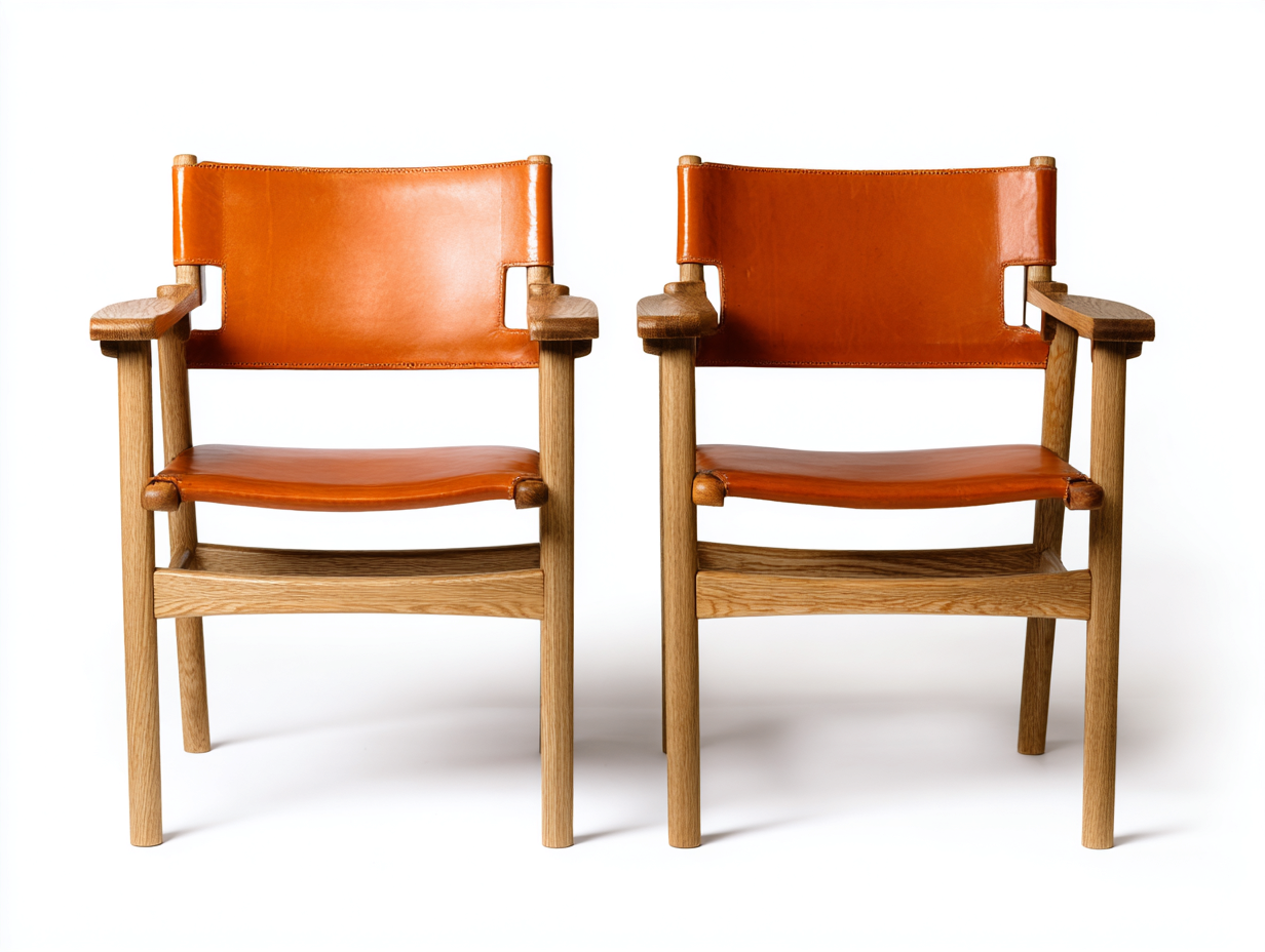 Dining Chair Solid Wood Frame Leather Seat 55x55x80 cm - Brown-Natural-Orange - Modern Dining Room Design-Cozygoio