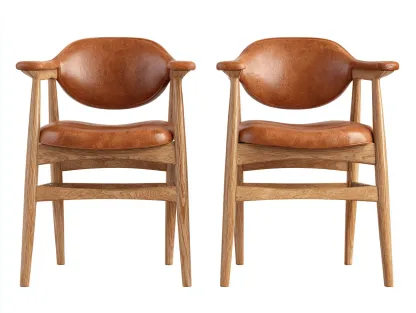 Dining Chair solid wood dining chair with leather seat 55x55x78 cm - Brown-Natural Wood - Classic dining room design-Cozygoio