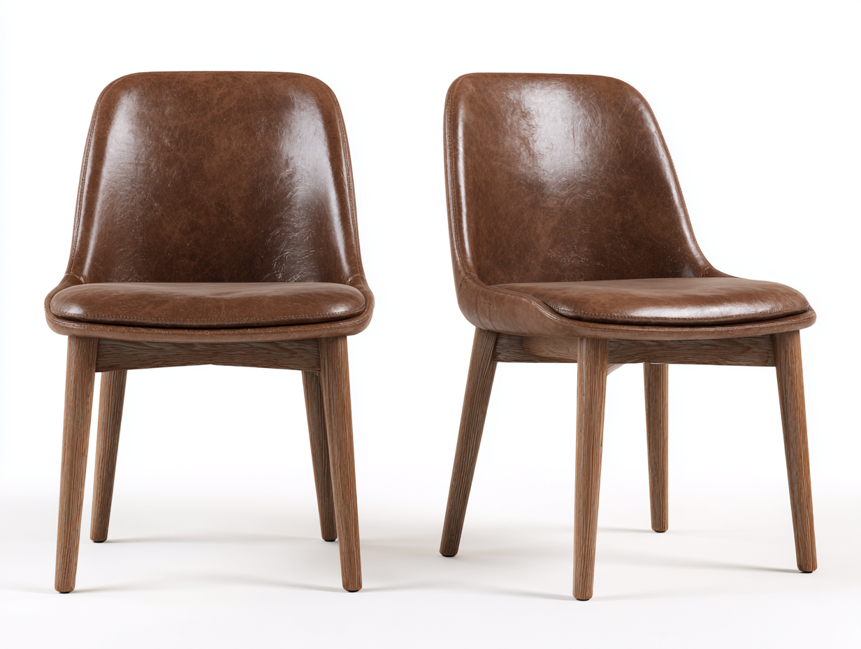 Dining Chair Set of 2 Upholstered Leather Look with Wooden Legs 50x55x85 cm - Brown-Cozygoio