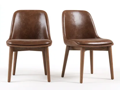 Dining Chair Set of 2 Upholstered Leather Look with Wooden Legs 50x55x85 cm - Brown-Cozygoio