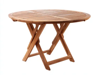 Garden Table solid wood round slatted top 120x120x75 cm - natural wood - outdoor folding design-Cozygoio