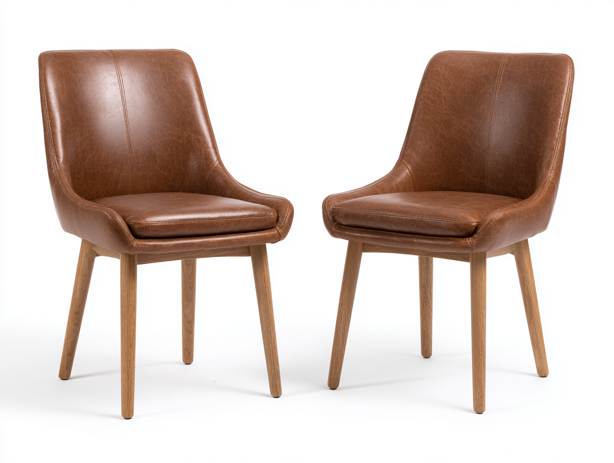 Dining Chair solid wood dining chair with leather upholstery 54x56x80 cm - Brown-Oak - Modern dining room style-Cozygoio