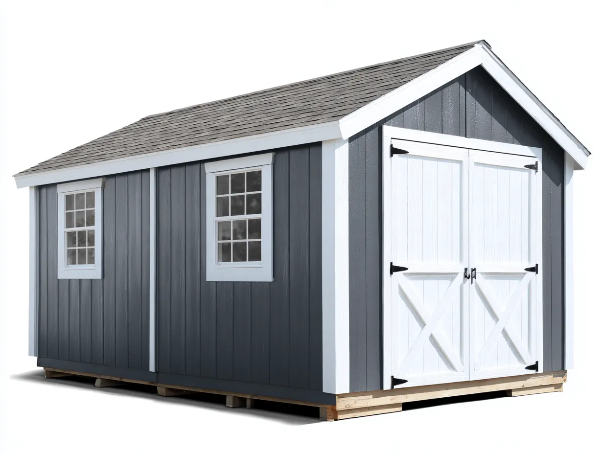 Garden Shed with Double Doors and Windows 240x180x220 cm - Grey White - Outdoor Storage-Cozygoio