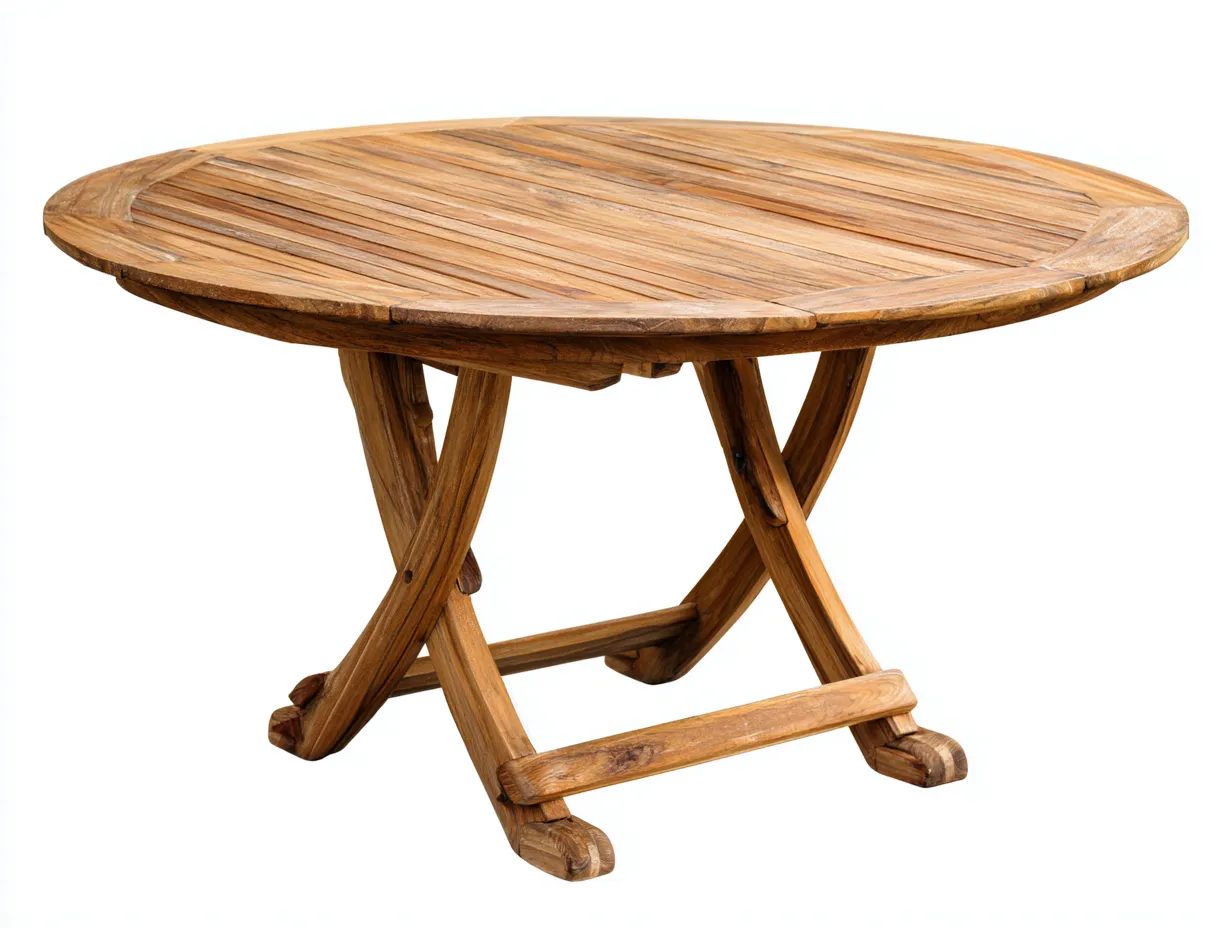 Garden Table Solid Wood Round Top Cross Base 120x120x75 cm - Natural - Rustic Outdoor Dining Design-Cozygoio