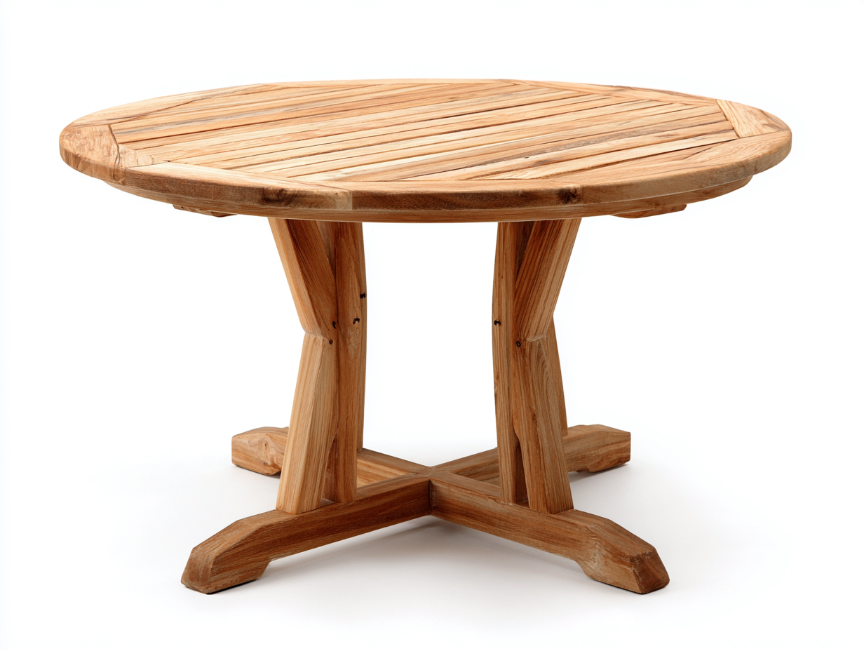 Garden Table solid wood round top 120x120x75 cm - natural wood - outdoor dining design-Cozygoio
