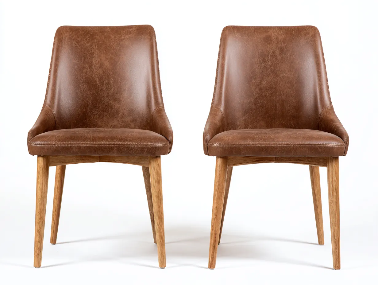 Dining Chair Solid Wood Frame Leather Seat 52x58x82 cm - Brown-Natural - Modern Dining Room Design-Cozygoio