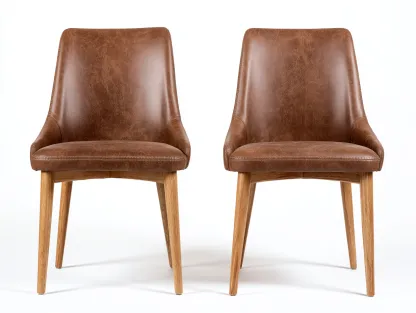 Dining Chair Solid Wood Frame Leather Seat 52x58x82 cm - Brown-Natural - Modern Dining Room Design-Cozygoio