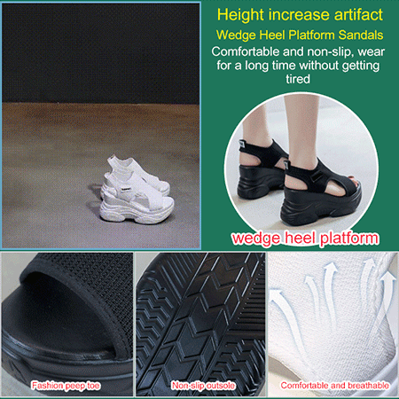 Peep Toe Wedge Heel Platform Elastic Fly-Knit Sandals