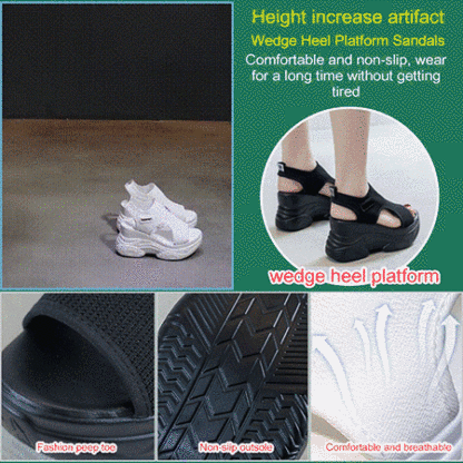 Peep Toe Wedge Heel Platform Elastic Fly-Knit Sandals