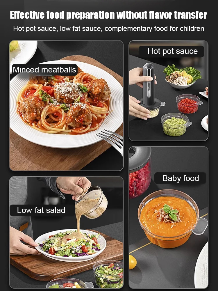 [4 Bowls, 2 Cuts, 6-Second Quick Chop] Mini Kitchen Cooker