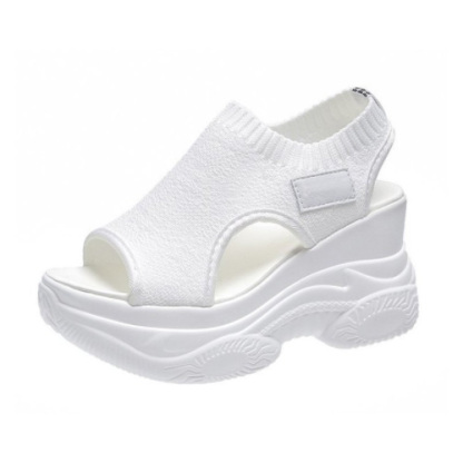 Peep Toe Wedge Heel Platform Elastic Fly-Knit Sandals