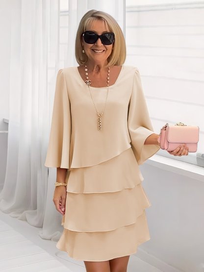 Lace Dress with Ruffled Long Sleeves