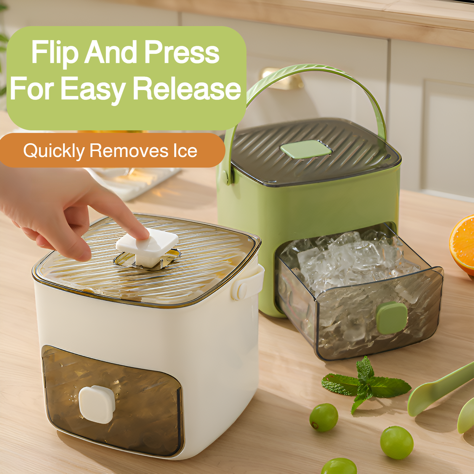 Portable push-type ice tray, ice cube mold, ice box, summer home double-layer ice maker with drawer,