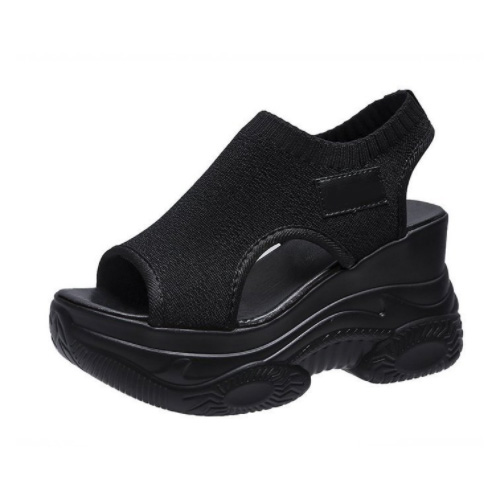Peep Toe Wedge Heel Platform Elastic Fly-Knit Sandals