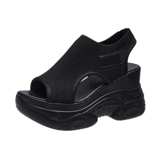 Peep Toe Wedge Heel Platform Elastic Fly-Knit Sandals