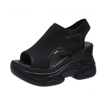 Peep Toe Wedge Heel Platform Elastic Fly-Knit Sandals