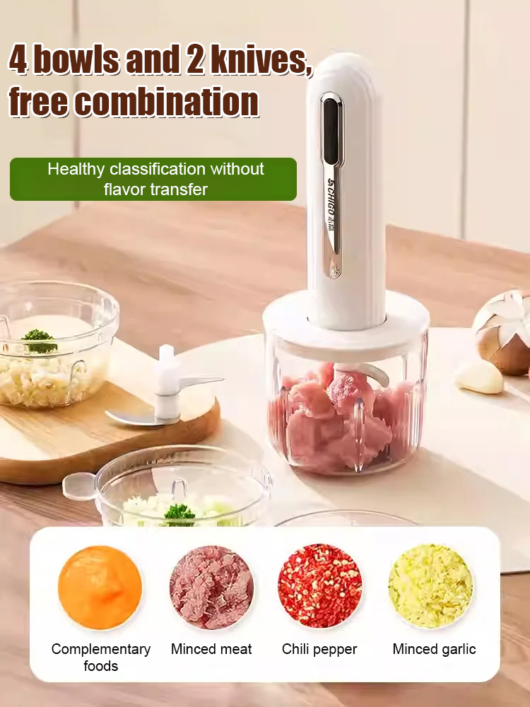 [4 Bowls, 2 Cuts, 6-Second Quick Chop] Mini Kitchen Cooker