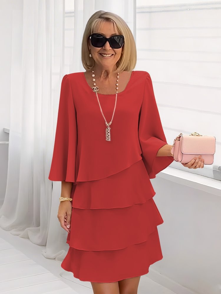 Lace Dress with Ruffled Long Sleeves